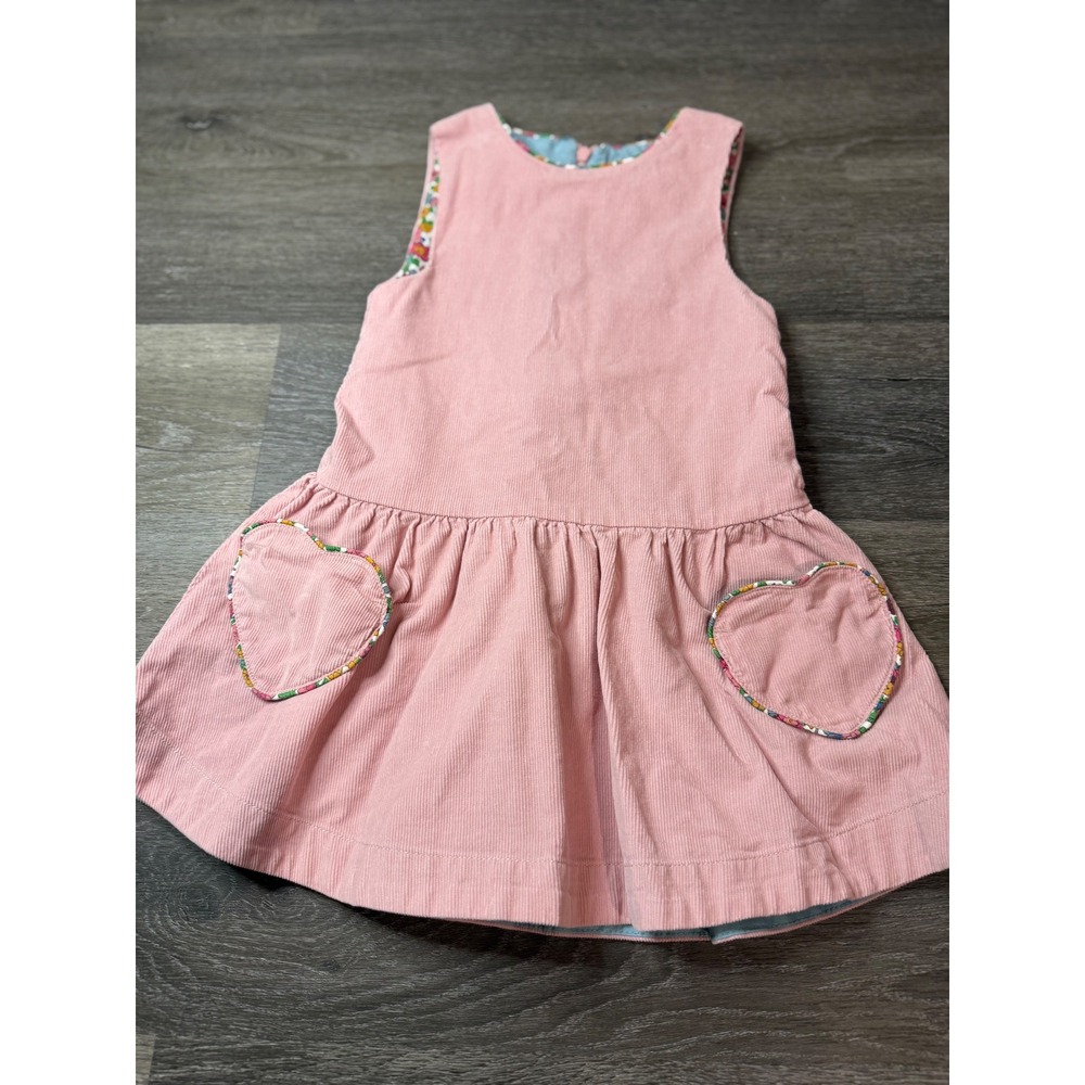 Mini Boden Girls Pink Corduroy Heart Pocket Jumper Dress Floral Trim Size 4T-5T - Picture 5 of 10